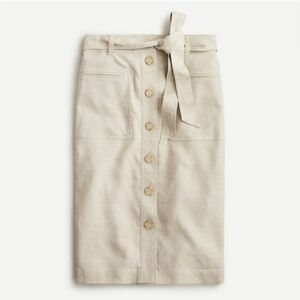 J. Crew Button-Front Skirt in Stretch Linen in Flax